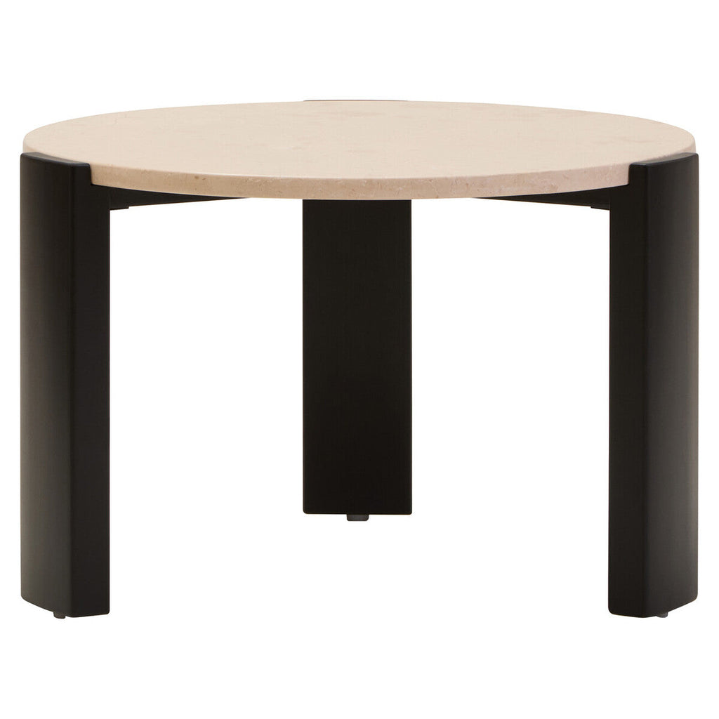 Cream Round Marble Top Large Coffee Table with Small Acacia Legs, Palermo