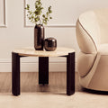 Cream Round Marble Top Large Coffee Table with Small Acacia Legs, Palermo