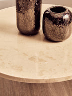 Cream Round Marble Top Large Coffee Table with Small Acacia Legs, Palermo