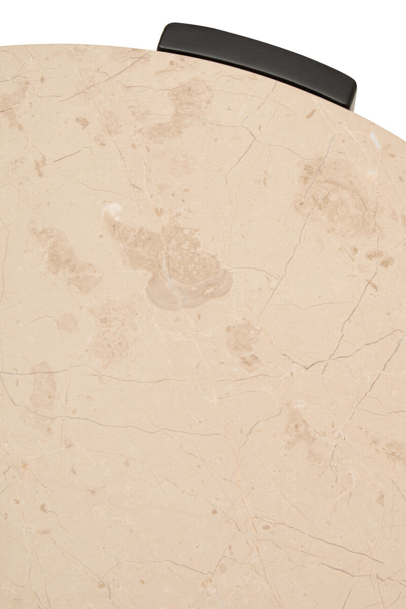 Cream Round Marble Top Large Coffee Table with Small Acacia Legs, Palermo