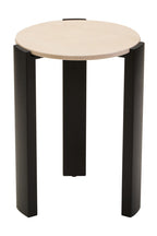 Cream Marble Top Round Side Table with Black Acacia Wood Legs | Palermo