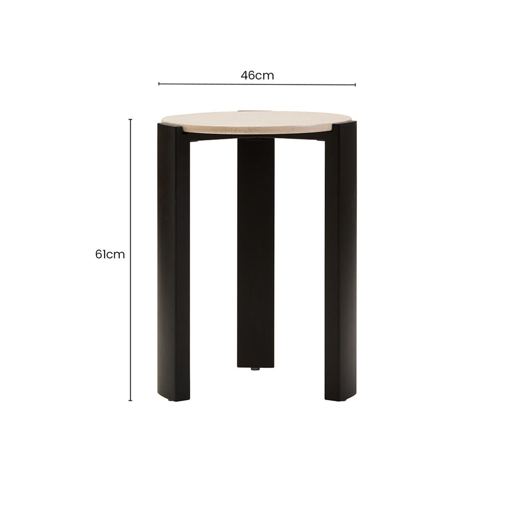Cream Marble Top Round Side Table with Black Acacia Wood Legs | Palermo