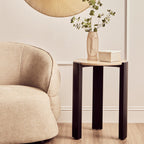 Cream Marble Top Round Side Table with Black Acacia Wood Legs | Palermo