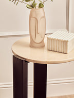 Cream Marble Top Round Side Table with Black Acacia Wood Legs | Palermo