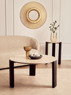 Cream Marble Top Round Side Table with Black Acacia Wood Legs | Palermo