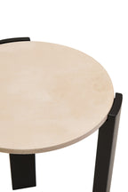 Cream Marble Top Round Side Table with Black Acacia Wood Legs | Palermo