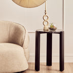 Black Marble Top Round Side Table with Black Acacia Wood Legs | Palermo