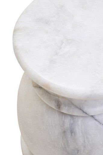 White Marble Multi Use Stool and Side Table with Refined Smooth Surface | Zoro
