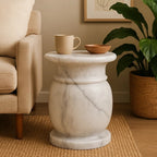 White Marble Multi Use Stool and Side Table with Refined Smooth Surface | Zoro
