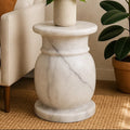 White Marble Multi Use Stool and Side Table with Refined Smooth Surface | Zoro