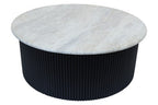 Walton Travertine Top Coffee Table with Black Acacia Wood Base