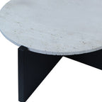 Cream Travertine Top Coffee Table with Black Acacia Wood Geometric Frame, Walton
