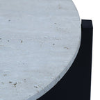 Cream Travertine Top Coffee Table with Black Acacia Wood Geometric Frame, Walton
