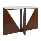 Cream Travertine Top Console Table with Brown Acacia Wood Frame, Walton