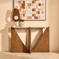 Cream Travertine Top Console Table with Brown Acacia Wood Frame, Walton