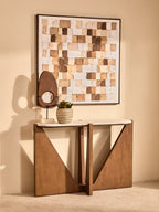 Cream Travertine Top Console Table with Brown Acacia Wood Frame, Walton