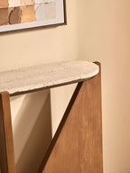 Cream Travertine Top Console Table with Brown Acacia Wood Frame, Walton
