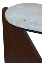 Cream Travertine Top Console Table with Brown Acacia Wood Frame, Walton