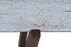 Cream Travertine Top Console Table with Brown Acacia Wood Frame, Walton