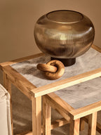 Set of 2 Large White Marble Top Nesting Side Tables with Natural Wood Frames | Womad