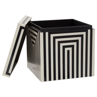 Donato Large Square Black and White Stripe Trinket Box