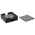 Set of 4 Black and White Stripe Coasters with Holder | Donato
