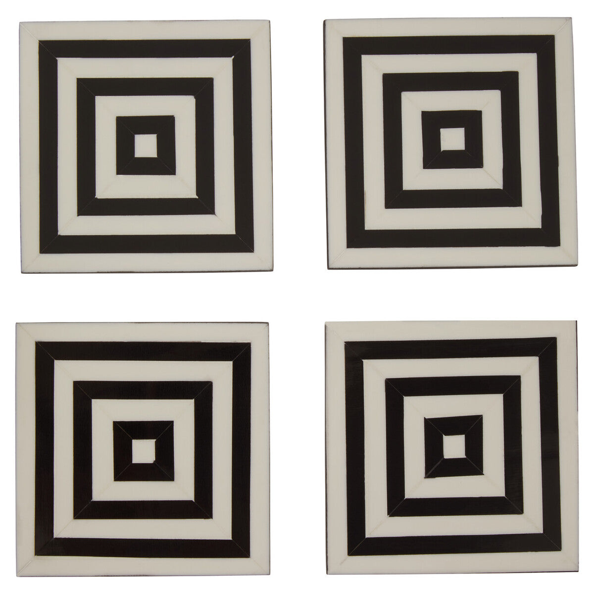 Donato Set of 4 Black and White Stripe Coasters with Holder