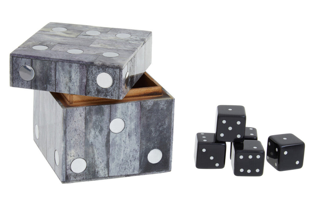 Grey Bone Dice Box with 5 Black Dice | Churchill Games