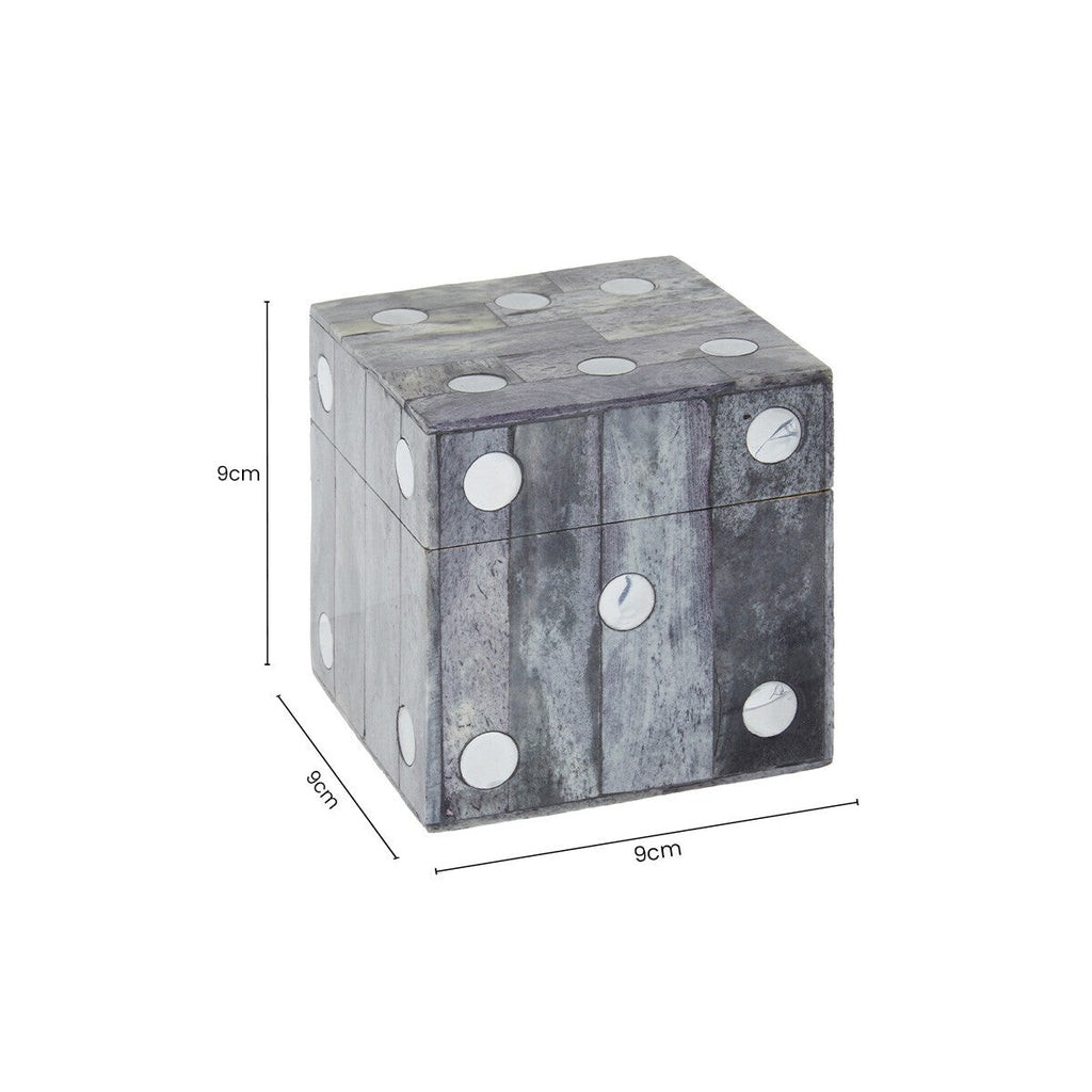 Grey Bone Dice Box with 5 Black Dice | Churchill Games