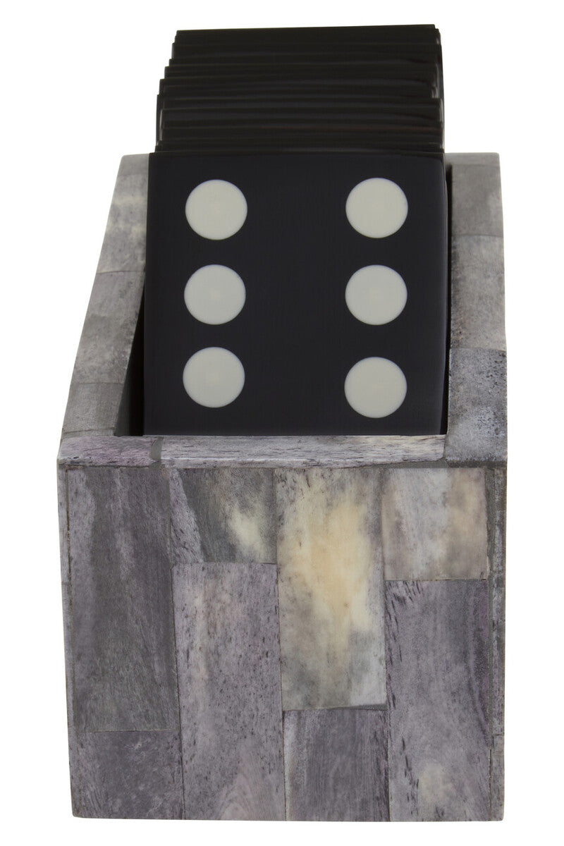 Grey Bone Domino Set with Black Dominoes | Churchill Games