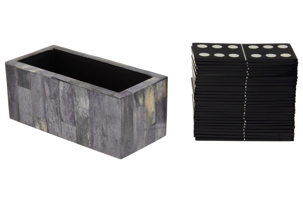 Grey Bone Domino Set with Black Dominoes | Churchill Games