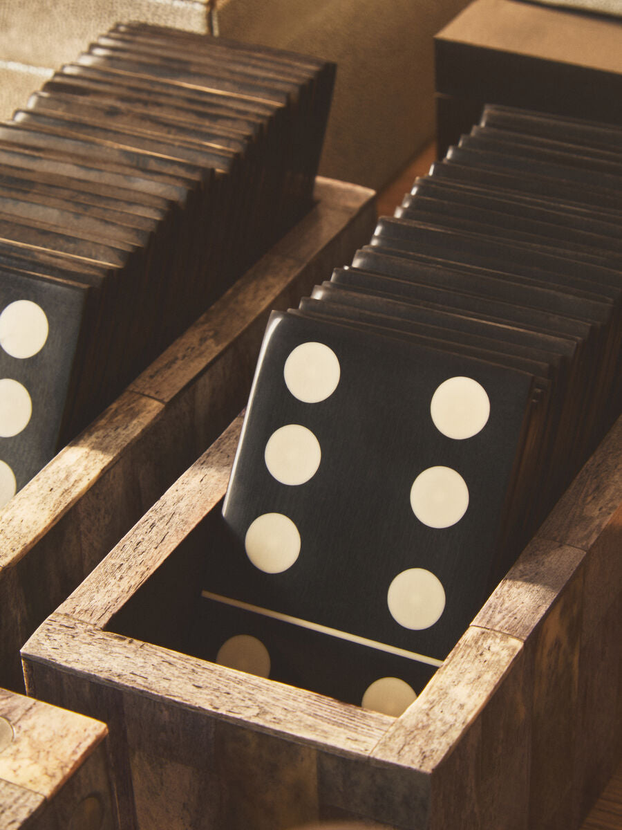 Grey Bone Domino Set with Black Dominoes | Churchill Games