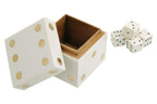 White and Gold Dice Box with Five White Dice | Churchill Games