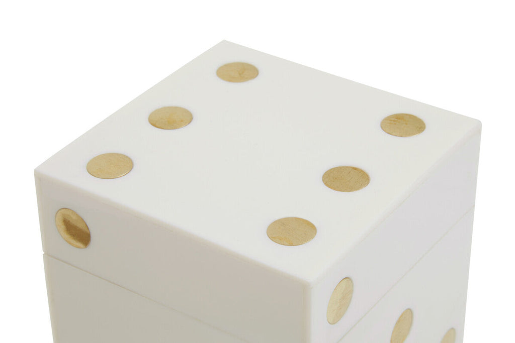 White and Gold Dice Box with Five White Dice | Churchill Games
