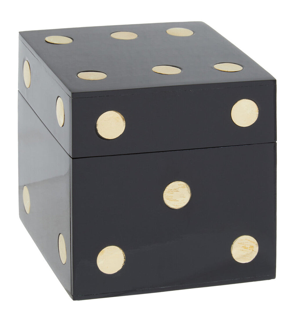 Black and Gold Dice Box with 5 Black Dice | Churchill Games