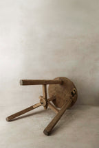 Vintage Rustic Elm Wood Stool - Round - No 9