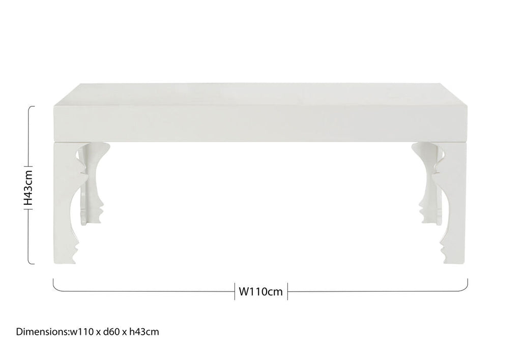 White High Gloss Wooden Coffee Table with Stately Shaped Legs | Luis