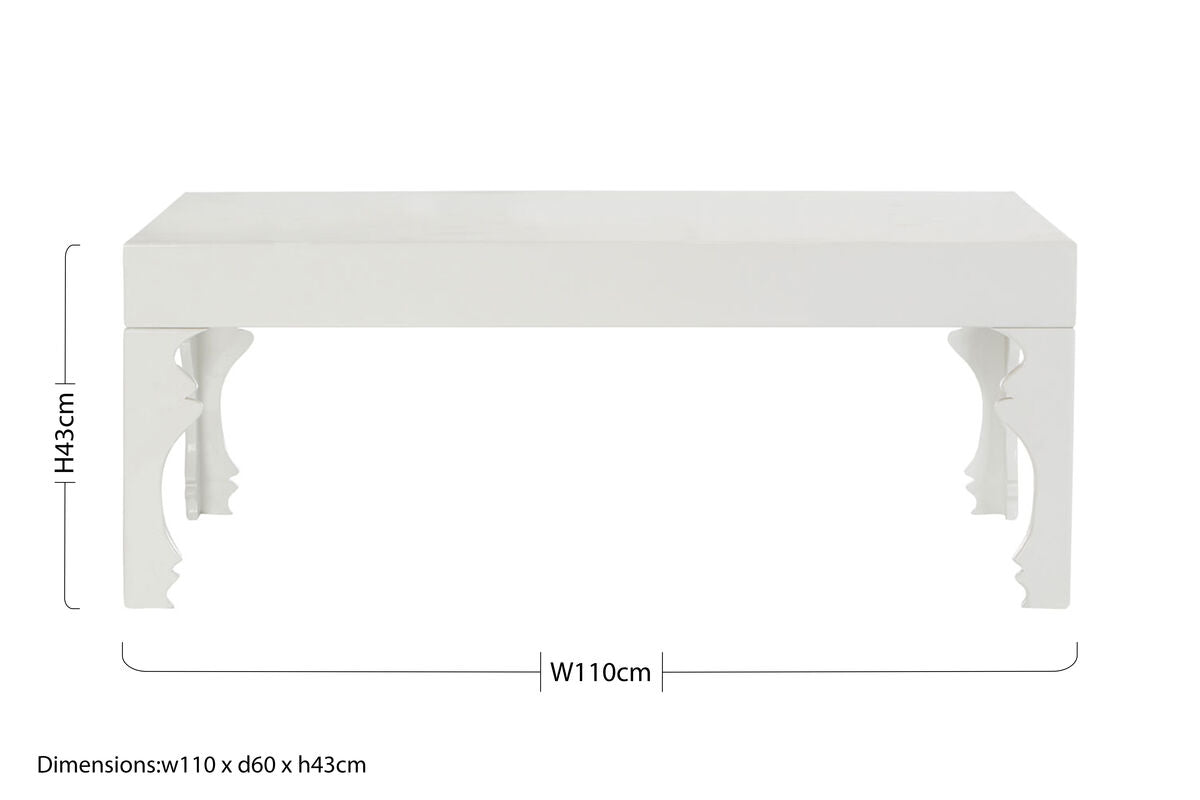 White High Gloss Wooden Coffee Table with Stately Shaped Legs | Luis