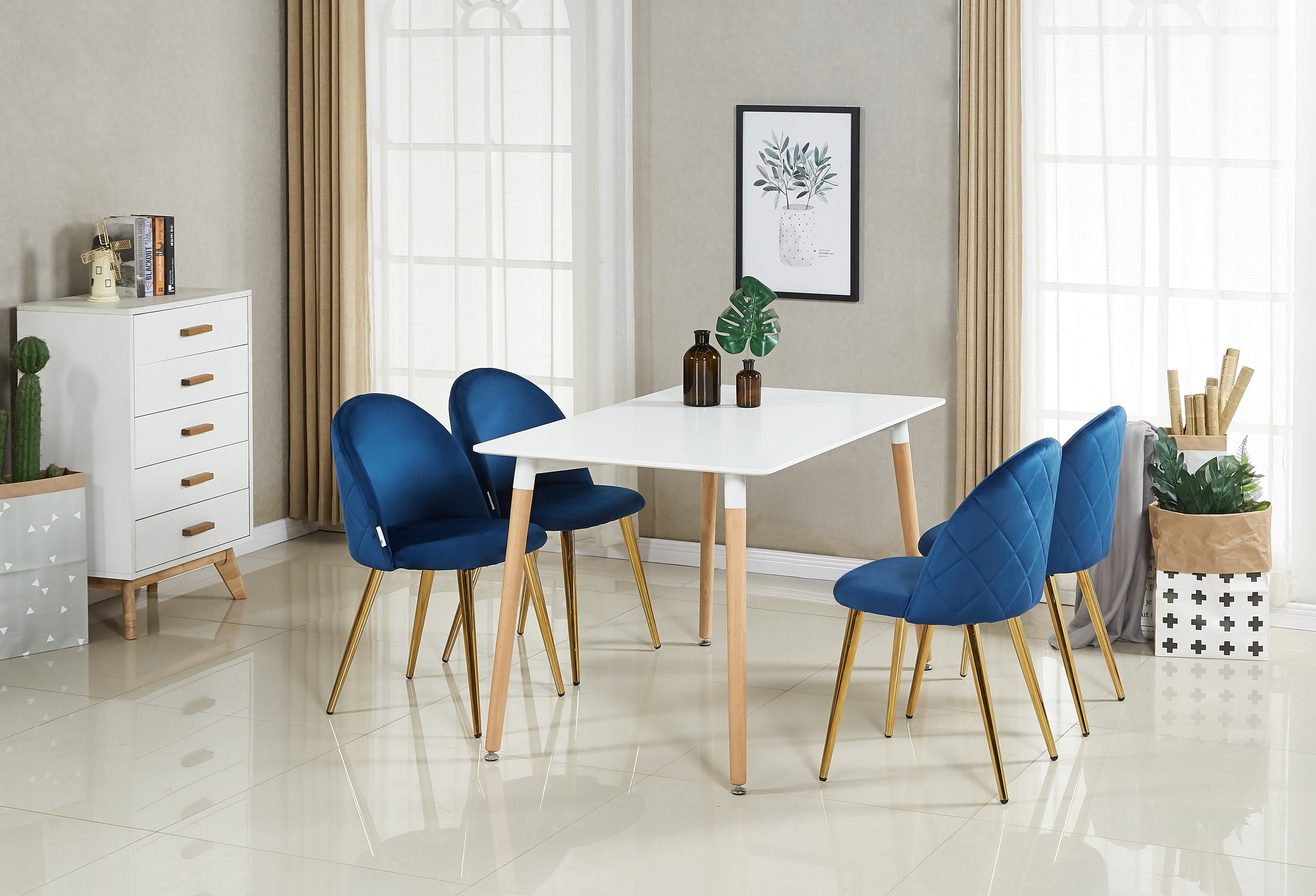 Lucia Halo Dining Set, a Table and Chairs Set of 4, White/Grey