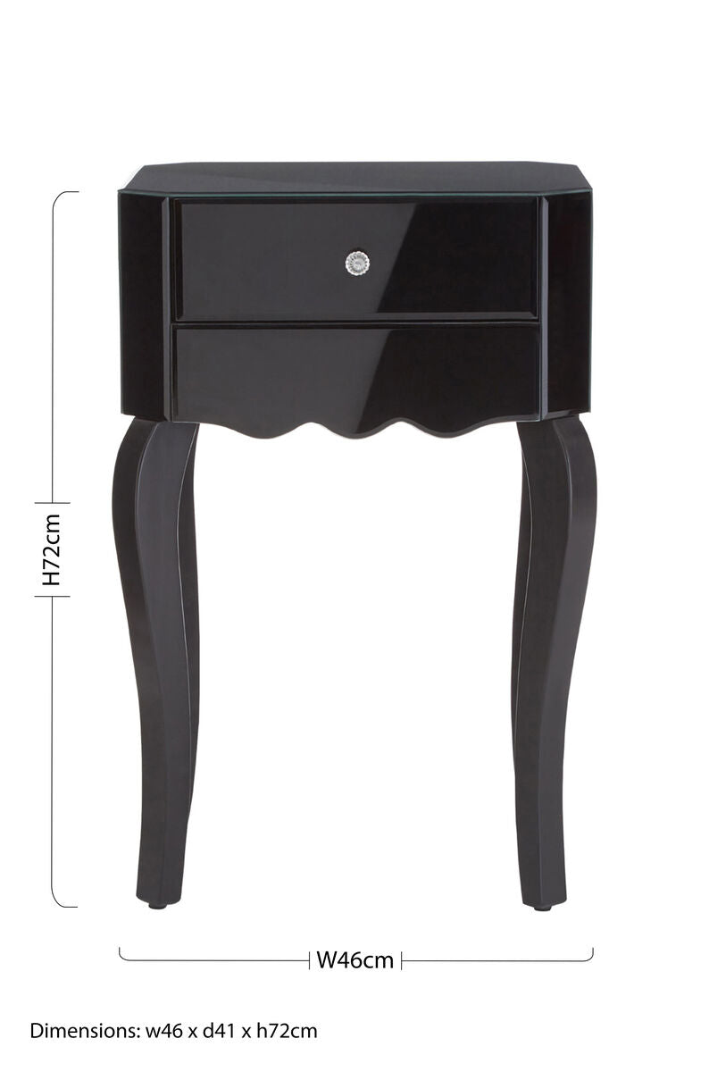 1 Drawer Black Mirrored Glass Top Side Table with MDF Base | Orchid