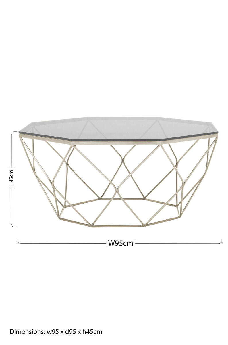 Hexagon Tempered Glass Top Coffee Table with Gold Brushed Nickel Base | Allure