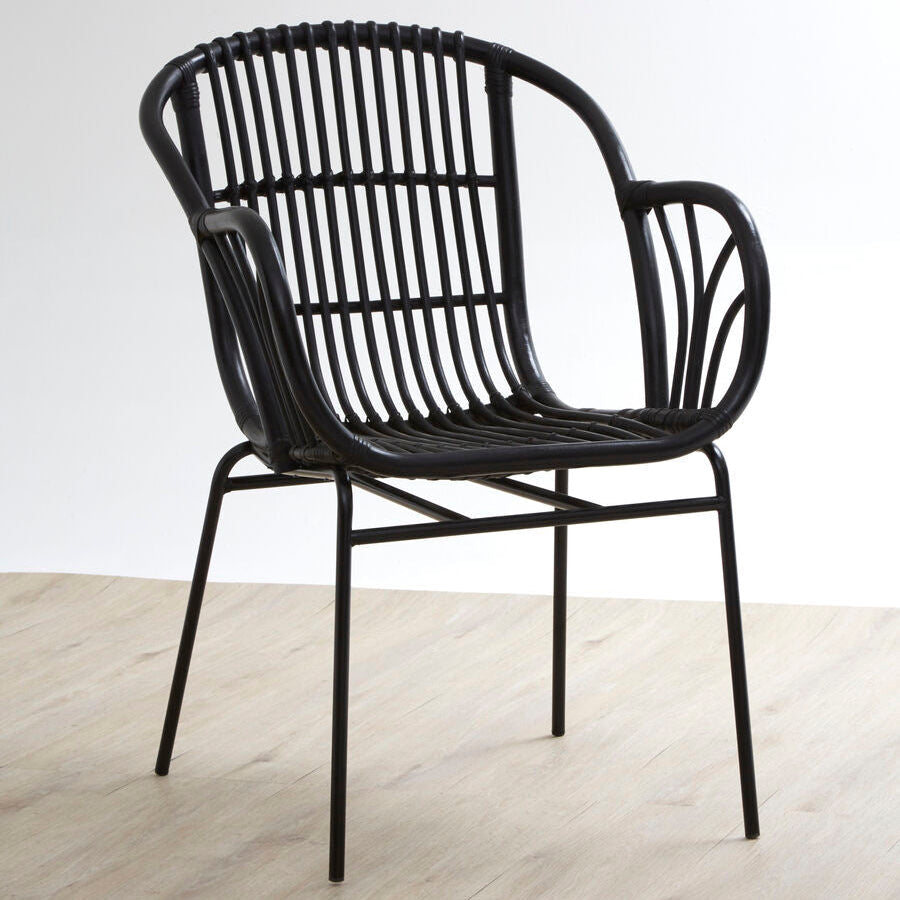 Black Natural Rattan Chair with Raised Sides | Lagom