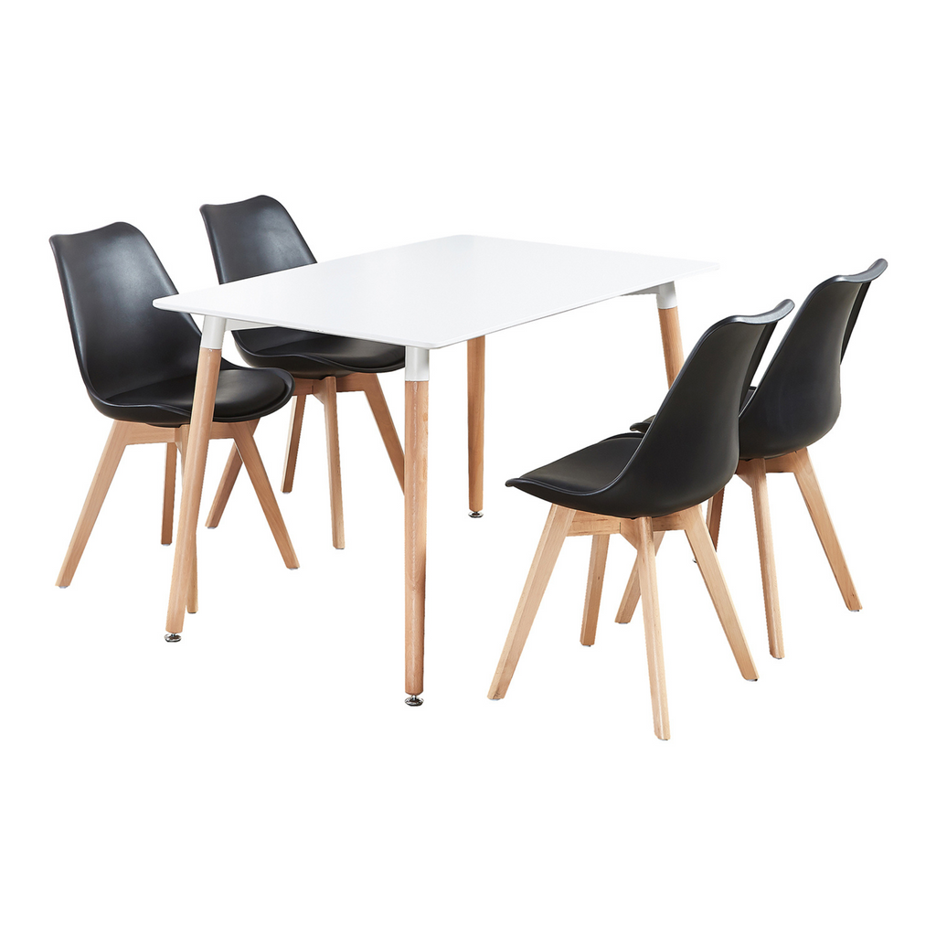 White Halo Dining Table & Set of 4 Lorenzo Jamie Tulip Dining Chairs with Padded Seat
