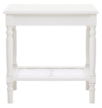 White Wooden 2-Tier Side Table with Cane Rattan Webbing Detail and Carved Legs | Heritage