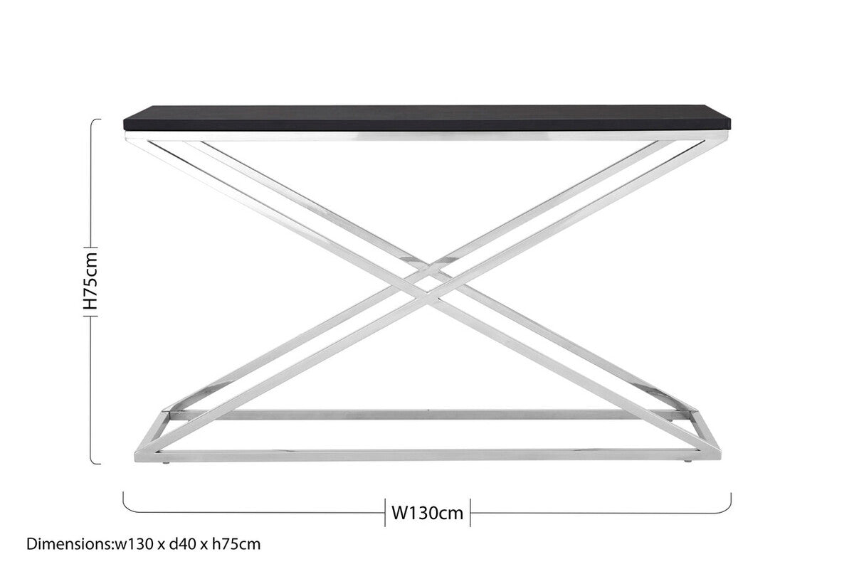 Black Leather Effect Console Table with Cross Design | Tribute