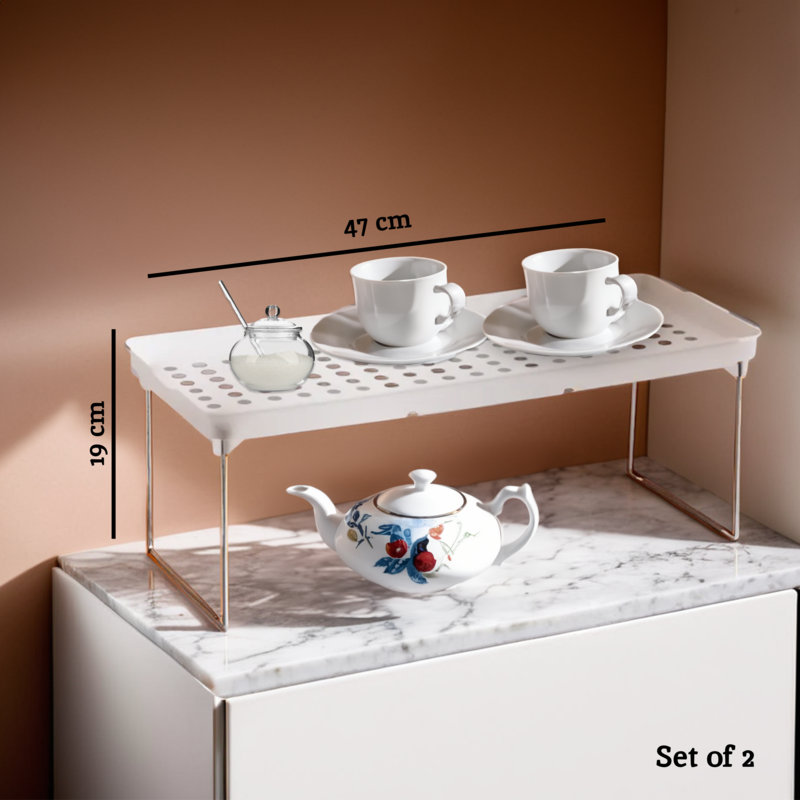 Set of 2 White and Grey Foldable Cabinet Racks | Romm