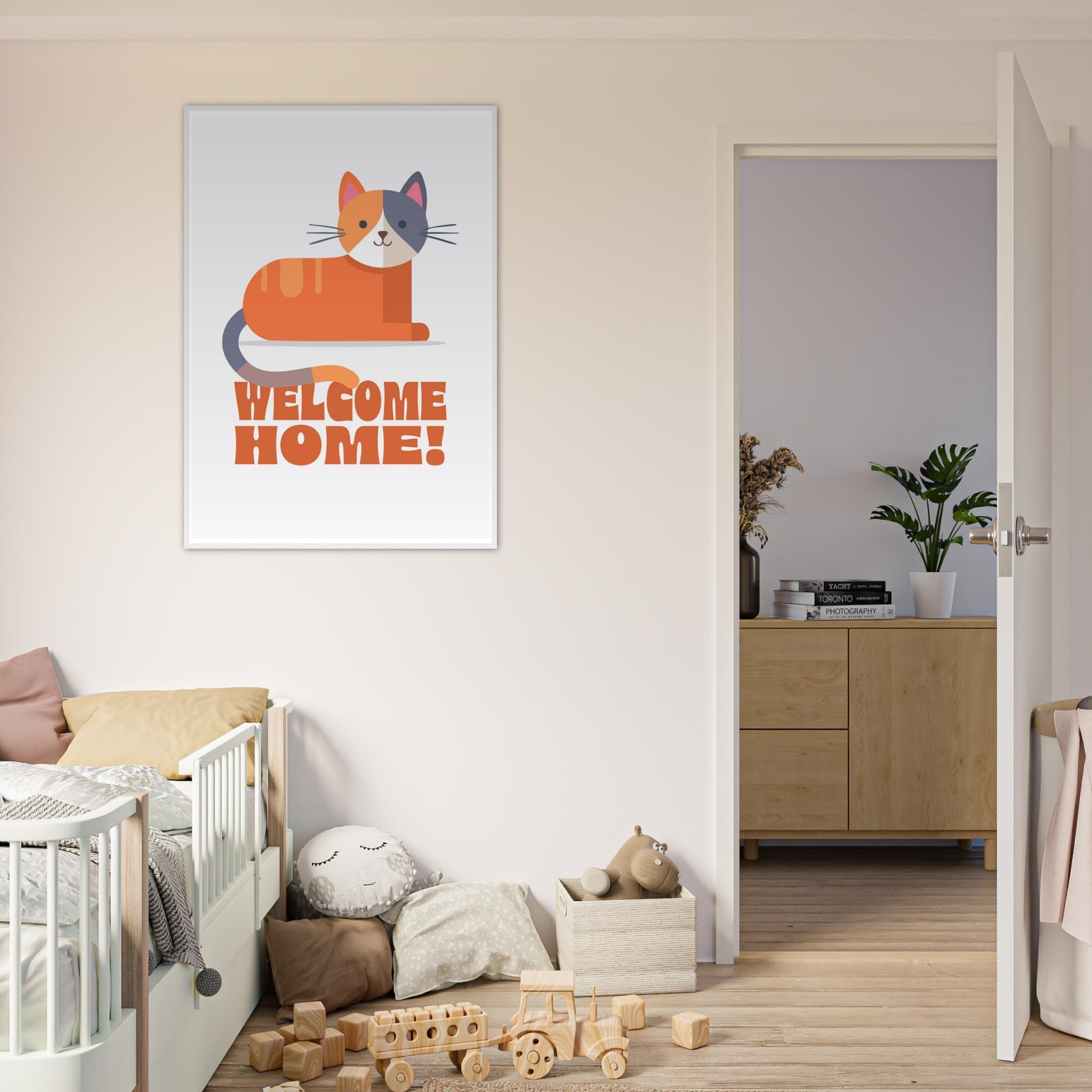 'Welcome Home!' (Cat) - Premium Matte Paper Wooden Framed Poster