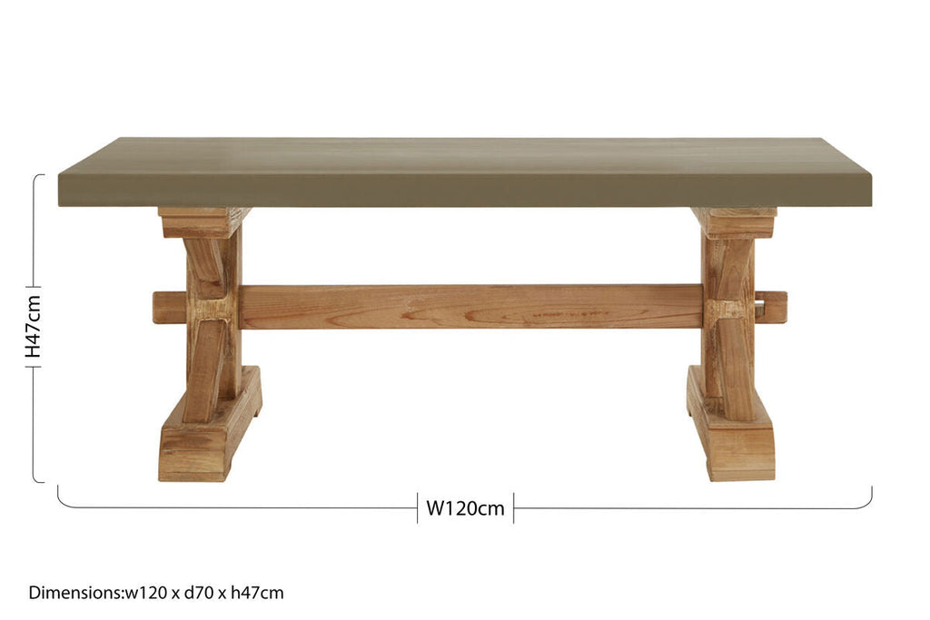 Grey Finish Top Traditional Wooden Coffee Table with Natural Wood Base | Pompeii