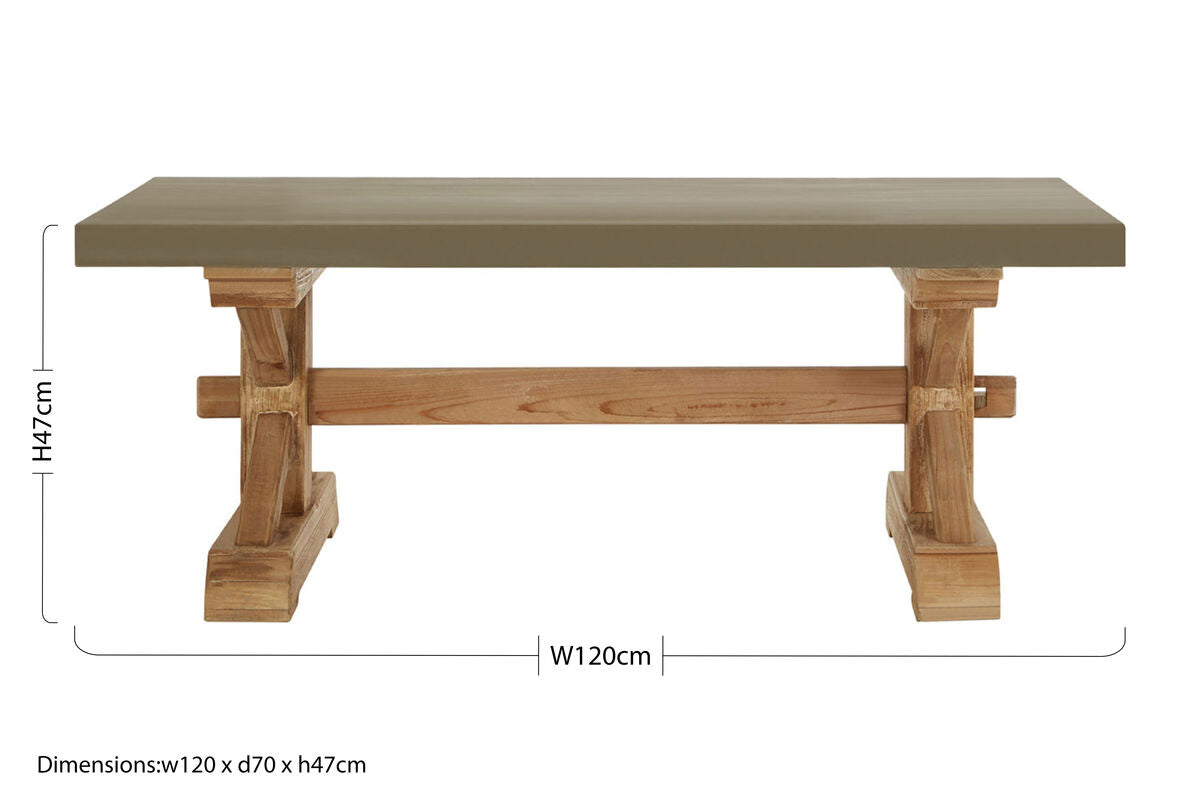 Grey Finish Top Traditional Wooden Coffee Table with Natural Wood Base | Pompeii