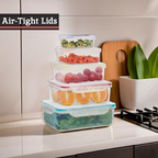 5 Piece Rectangular Food Containers with Airtight Lids | Herrela